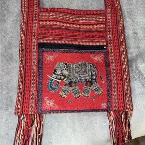 Red Elephant Tapestry Bag